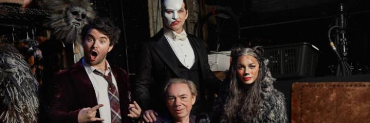 Andrew Lloyd Webber with Alex Brightman, James Barbour, and Leona Lewis (Nathan Johnson)